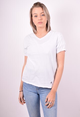 POLO RALPH LAUREN WOMENS VINTAGE T-SHIRT TOP LARGE BLUE 90'S