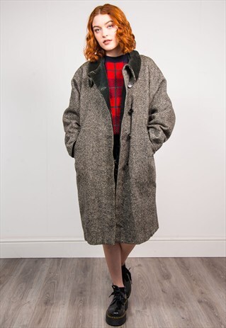 VINTAGE 80'S TWEED STYLE BOYFRIEND LONG COAT