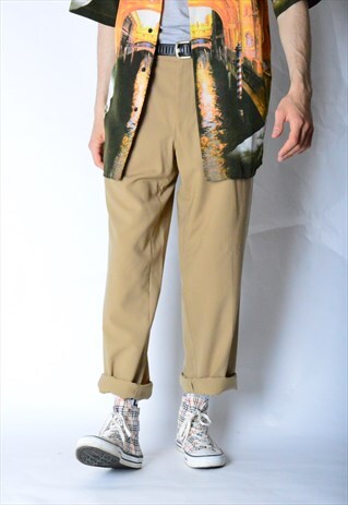 VINTAGE 90S CAMEL MINIMALIST WOOL BLEND PANTS