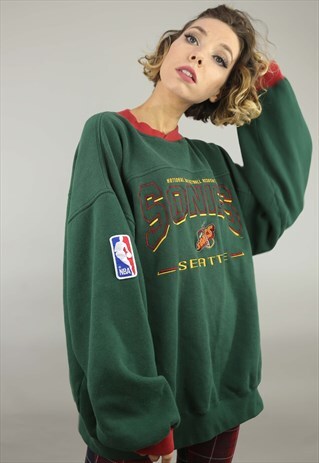 VINTAGE OVERSIZED SWEATER SWEATSHIRT GREEN NBA BASKETBALL