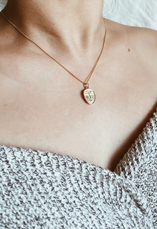 GOLD PLATED STERLING SILVER NECKLACE WITH VINTAGE FACE CHARM