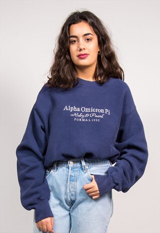 VINTAGE 90'S NAVY BLUE COLLEGE FRATERNITY SWEATER JUMPER