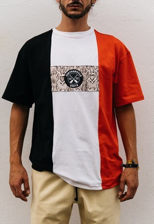 TRICOLOR T-SHIRT SNAKE DETAIL