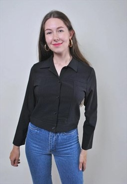 Vintage minimalist black blouse, 90s casual women shirt