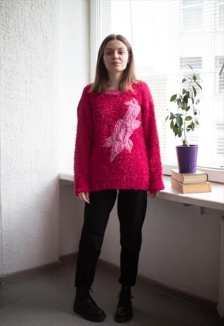 VINTAGE 80'S PINK FRINGE JUMPER