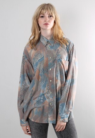 VINTAGE 80S CRAZY PATTERNED SHIRT BLOUSE TOP