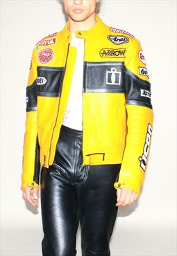 Vintage 00s leather racer jacket in yellow