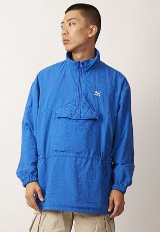 EARLY 90'S VINTAGE PUMA BLUE THREE QUARTER ZIP SHELL PARKA