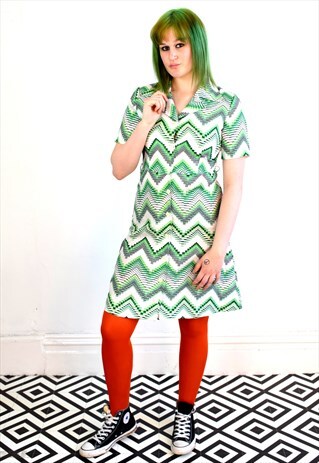 VINTAGE 70'S JAPANESE CHEVRON STRIPE / GEOMETRIC PRINT DRESS