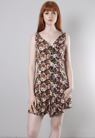 VINTAGE 80S FLORAL PATTERNED TIE BACK CULOTTE PLAYSUIT