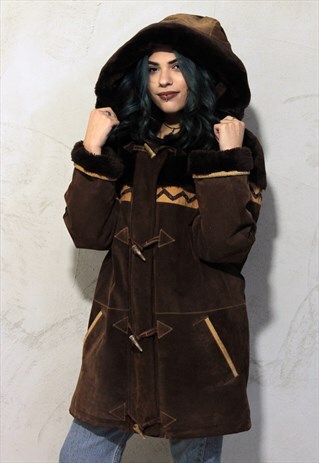 VINTAGE HOODIE SUEDE COAT BROWN A380