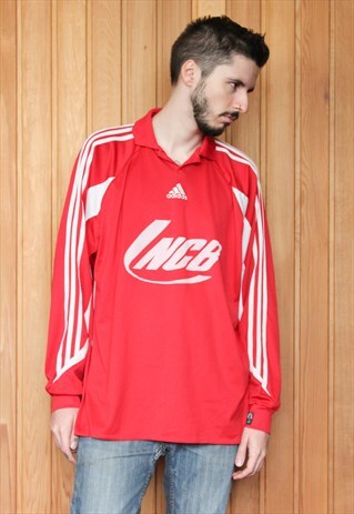 VINTAGE 1990S RED ADIDAS LONG-SLEEVED FOOTBALL SHIRT