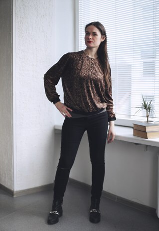 VINTAGE 80'S BROWN VELVET PATTERNED BLOUSE