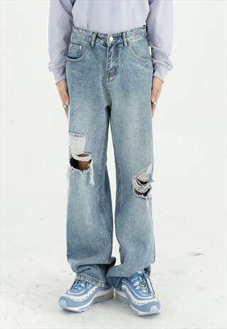 KALODIS MEN'S RIPPED LOOSE STRAIGHT JEANS