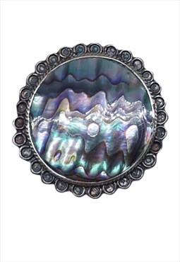 Alpaca 1950's vintage Mexican silver Abelone shell brooch