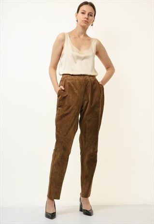 80S VINTAGE HIGH WAISTED SUEDE WOMAN PANTS SIZE 36 4703