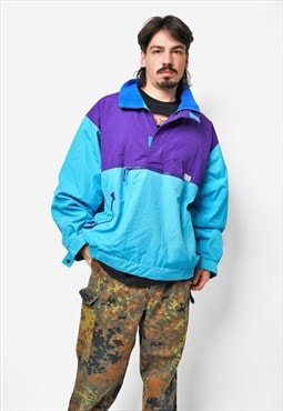 Retro 1/4 zip padded ski windbreaker jacket mens blue purple