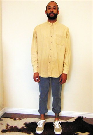 90S CLASSIC LUXURY LIGHT YELLOW ROUND COLLAR SHIRT LARGE