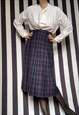 VINTAGE 80S PLEATED NAVY MIDI/MAXI TARTAN LONG SKIRT, UK12