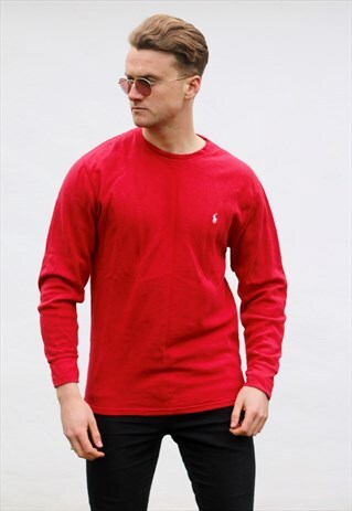 RALPH LAUREN USA MINIMALIST SCARLET RED RIBBED SWEATSHIRT