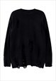 RIPPED KNIT SWEATER DROP SHOULDER PUNK JUMPER IN BLACK