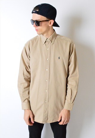 VINTAGE 90S CAMEL MINIMALIST RALPH LAUREN LONG SLEEVE SHIRT