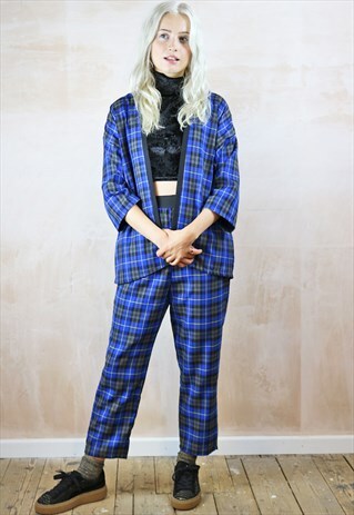BLUE TARTAN CROP PANTS & KIMONO CO-ORDINATES