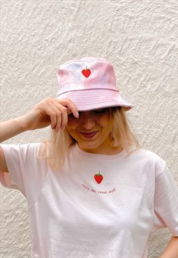 ROR Pink Tie Dye Embroidered Strawberry Emoji Bucket Hat