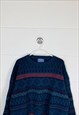 VINTAGE ABSTRACT KNITTED WOOL JUMPER/ SWEATER BLUE PATTERNED