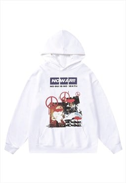 No war hoodie peace pullover premium grunge jumper in white