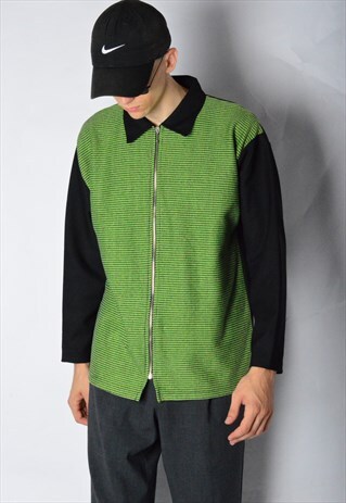 VINTAGE 90S BLACK GREEN GRUNGE ZIPPER SHIRT