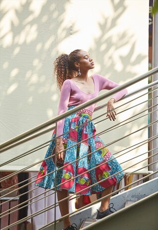 MIDDLE LENGTH SKIRT ARTISAN BLUE