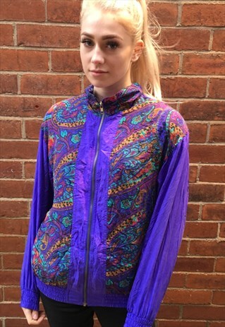 VINTAGE SHELL SUIT BOMBER OVERCOAT JACKET FLORAL COAT