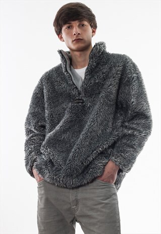 VINTAGE HEADWORX FAUX FUR PULLOVER JACKET 90S GREY