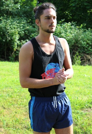 VINTAGE 80S ADIDAS SPRINTER SHORTS - BLUES - 30 WAIST / D5