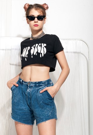 VINTAGE DENIM SHORTS 80S ACID-WASHED CUT-OFF GRUNGE JEANS