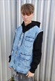 CARGO POCKET WASHED DENIM GILET LOOSE FIT VEST ACID JACKET