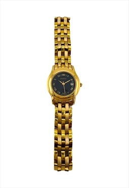 Gucci Watch Gold Black Wristwatch Vintage Round Metal 5400L 