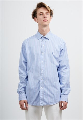 VINTAGE BLUE POLO RALPH LAUREN LONG SLEEVE STRIPED SHIRT