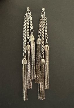 70's Vintage Earrings Chainmail Silver 3 Tier Drop Earrings