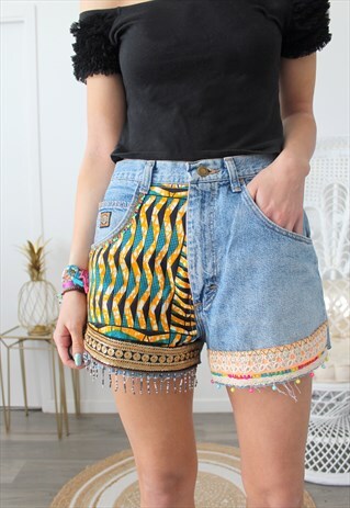 VINTAGE ETHNIC DENIM SHORTS EMBROIDERY