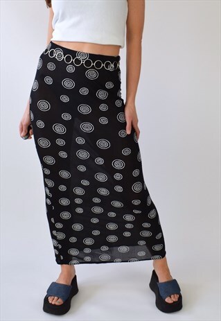 VINTAGE 90S 00S Y2K HIGH WAISTED STRETCH MIDI SKIRT - S