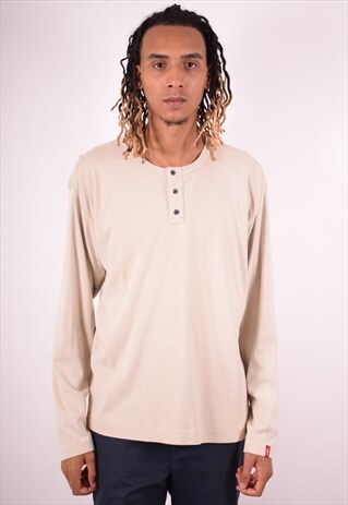LEVI'S MENS VINTAGE TOP LONG SLEEVE XL BEIGE 90S