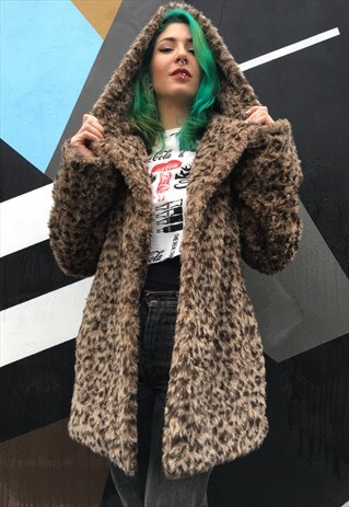 VINTAGE FAUX FUR JACKET WITH HOOD