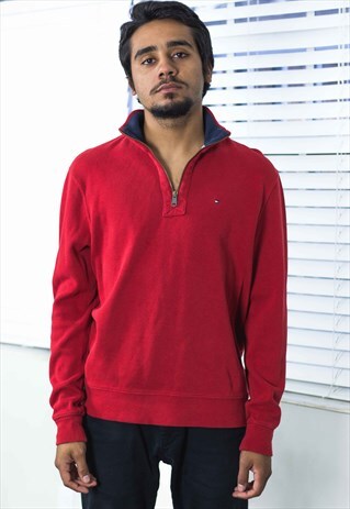 VINTAGE TOMMY HILFIGER 1/4 ZIP JUMPER LOGO 90S M 17.1