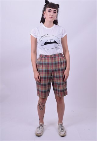 VINTAGE 90'S TARTAN HIGH WAIST SHORTS SIZE 12