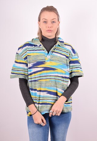 MISSONI SPORT WOMENS VINTAGE POLO SHIRT XXL MULTI STRIPES 90