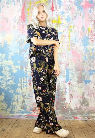 TROUSERS & BOX TOP CO-ORDINATES IN BIRD & FLOWER PRINT