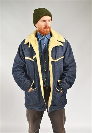VINTAGE DARK BLUE SHERPA DENIM JACKET