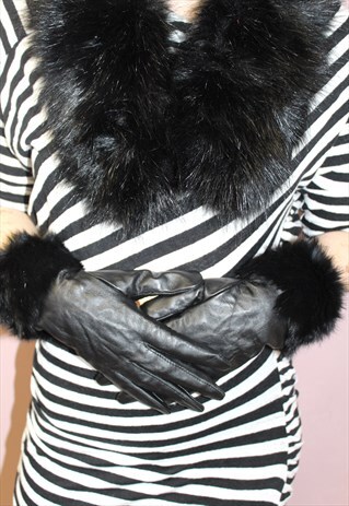 REAL LEATHER GLOVES WITH BLACK FAUX FUR TRIM